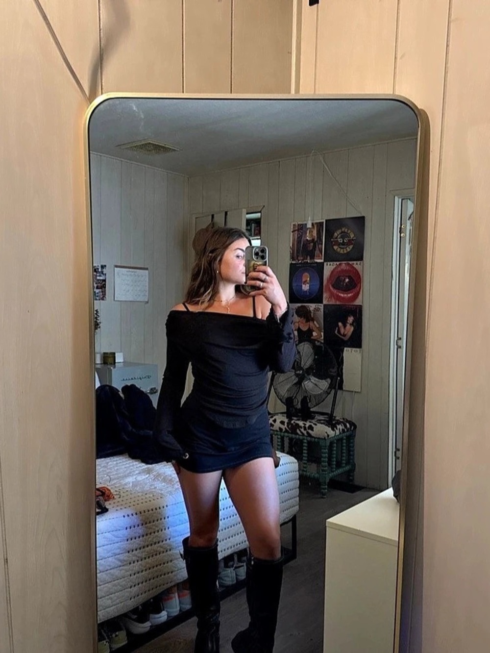 CIDER Mesh Off-shoulder Long Sleeve Top Black XS